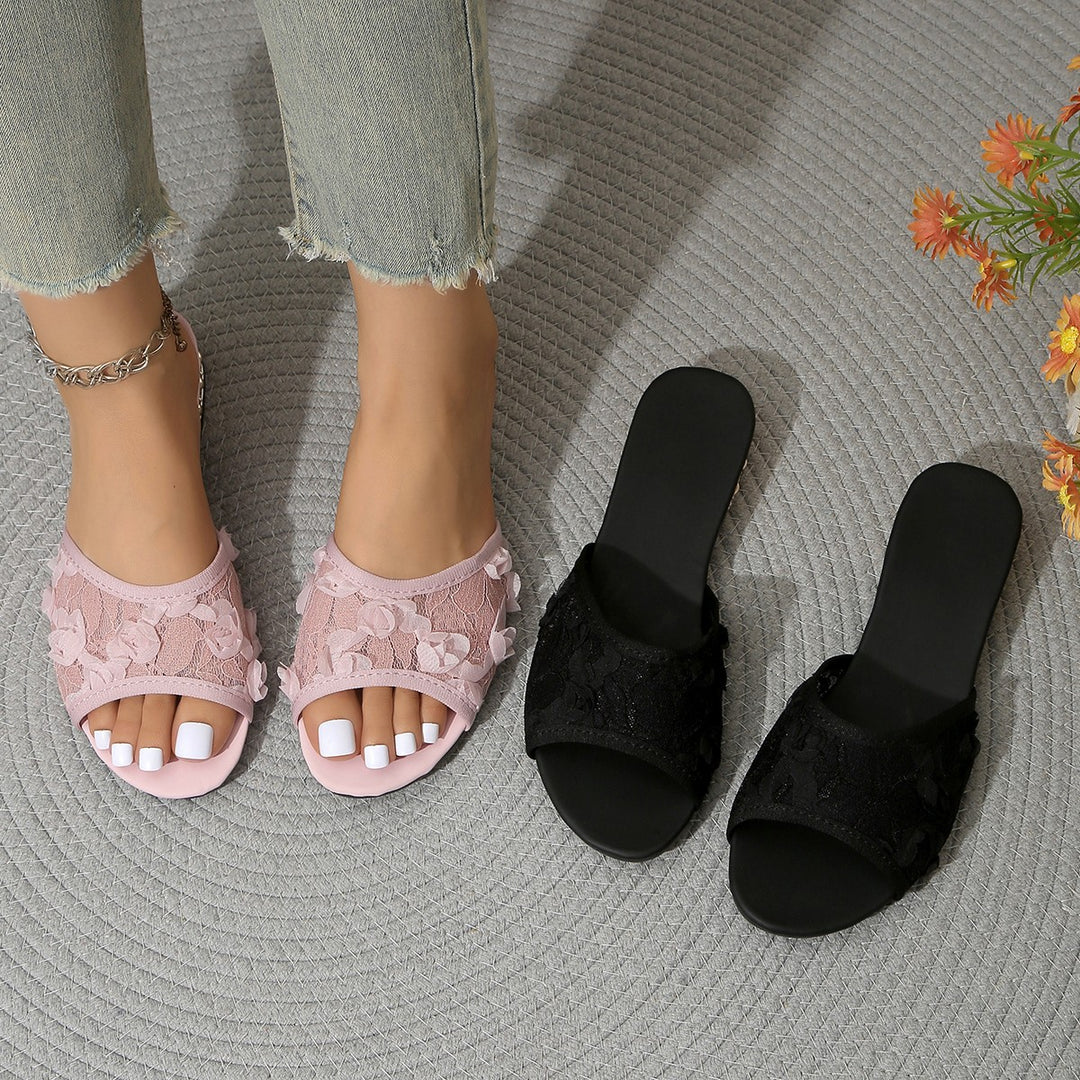 Damen Offene Mules mit floralen Applikationen EB