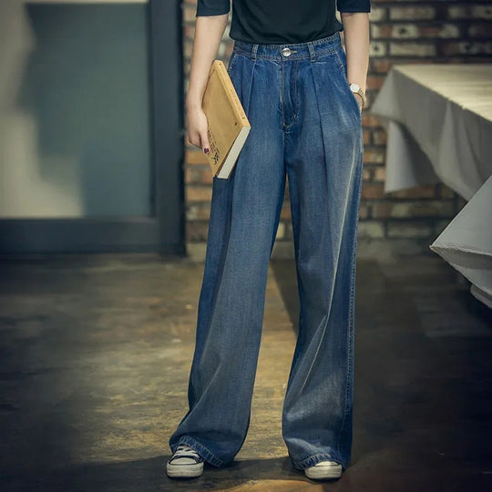 Damen Weite Denim-Hose im lässigen Hochbund-Stil EB