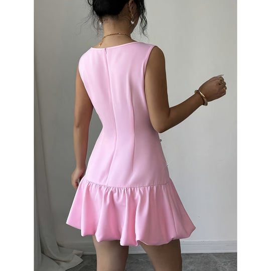 Damen Minikleid mit Perlenapplikationen und Rüschensaum EB
