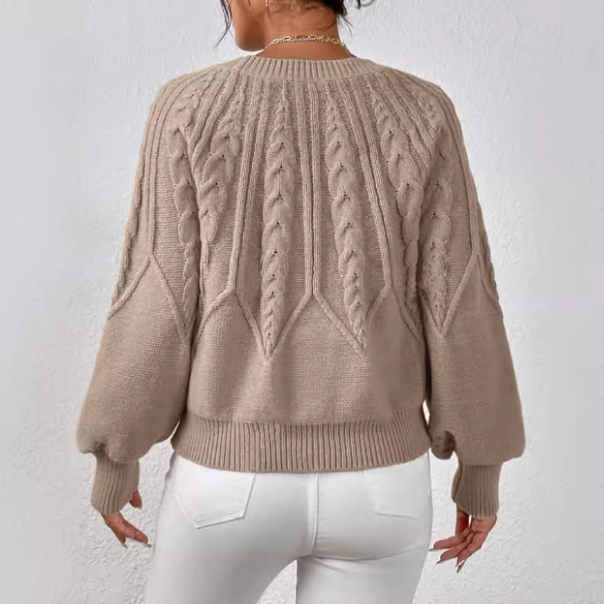 Damen Strickpullover mit Zopfmuster und weitem Schnitt EB