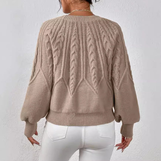 Damen Strickpullover mit Zopfmuster und weitem Schnitt EB