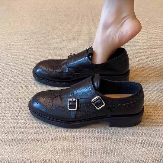Damen elegante Schnürschuhe mit doppeltem Riemen und feiner Brogue-Prägung EB