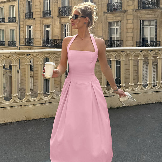 Damen Edles Maxikleid mit quadratischem Ausschnitt und schmalem Taillenband EB