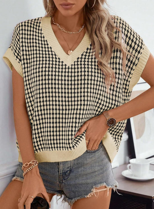 Damen lässiger V-Ausschnitt Pullover mit geometrischem Muster EB