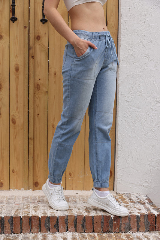 Damen lässige Cargo-Hose mit elastischem Bund und praktischen Taschen EB