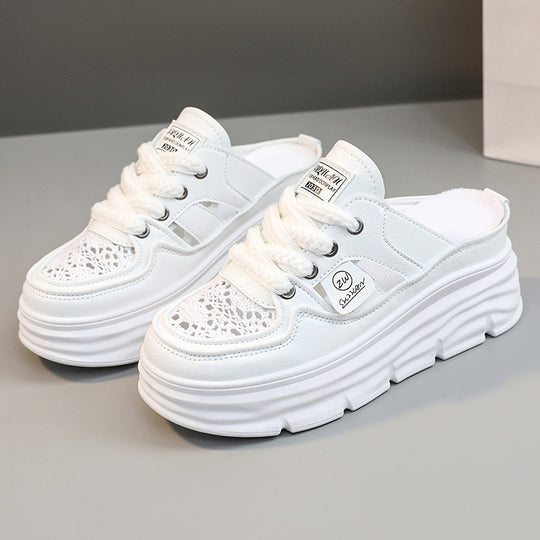 Damen Chunky Slipper mit modischem Schnürsenkel-Design und atmungsaktiver Obermaterialkombination EB