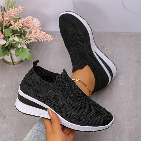 Damen Komfortable Wedge-Sneaker aus atmungsaktivem Strickmaterial EB