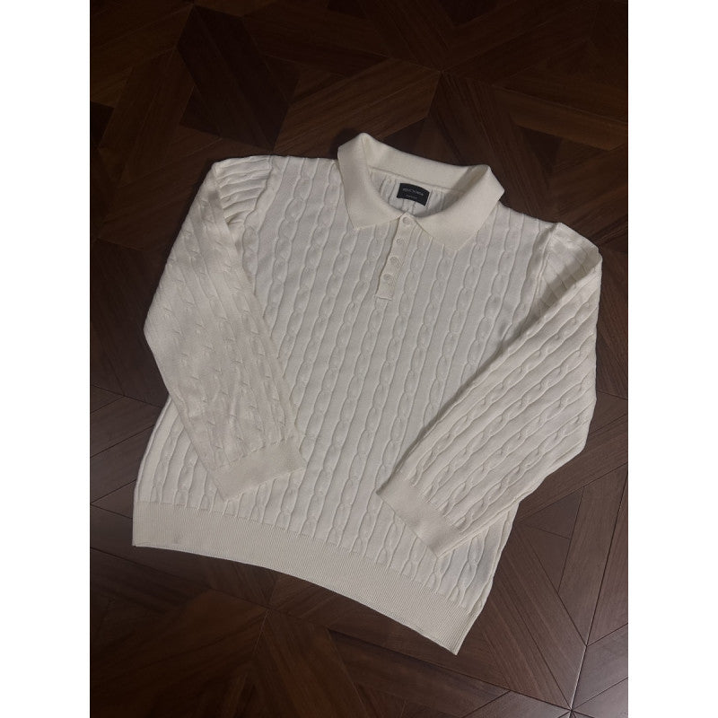 Damen Strickpullover mit klassischem Kragen und feiner Zopfmusterstruktur EB