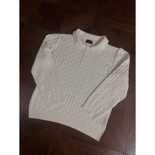 Damen Strickpullover mit klassischem Kragen und feiner Zopfmusterstruktur EB