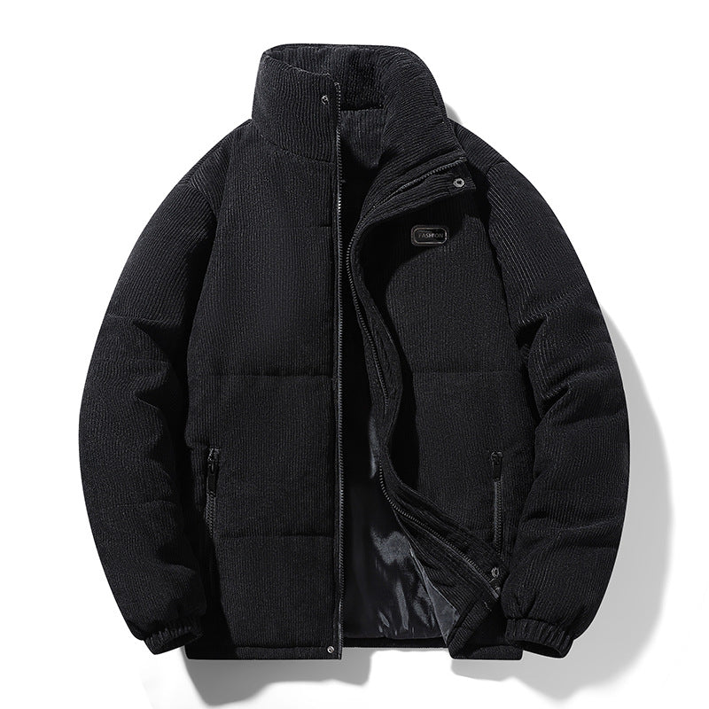 Herren gesteppte Cordjacke mit hohem Stehkragen, warmer Füllung und Reißverschlusstaschen EB
