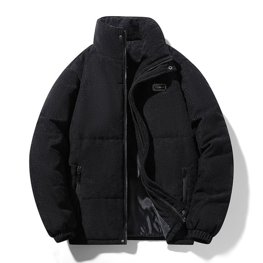 Herren gesteppte Cordjacke mit hohem Stehkragen, warmer Füllung und Reißverschlusstaschen EB
