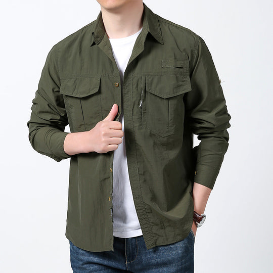 Herren  langärmeliges Fieldshirt aus leichtem Ripstop mit multifunktionalen Brusttaschen und verdecktem Reißverschluss EB