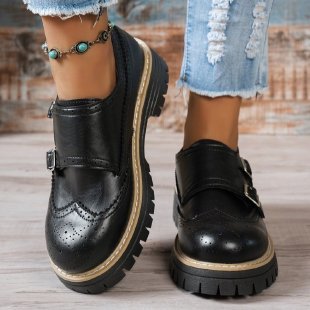 Damen Brogue-Monk-Slipper mit doppeltem Schnallenverschluss, gesteppter Kante und grober Profilsohle EB