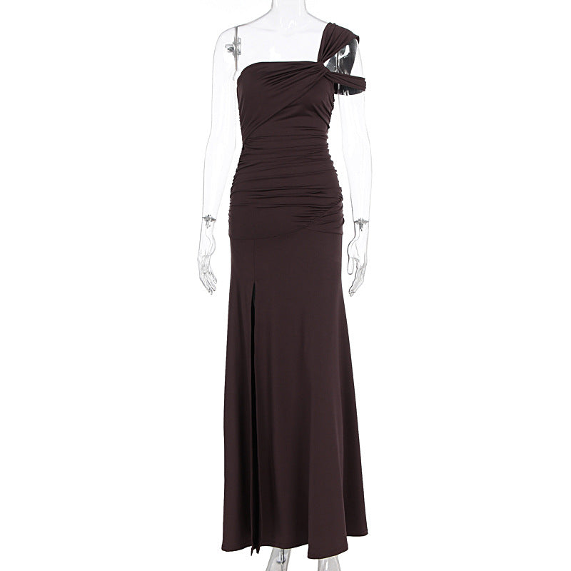 Damen elegantes, tailliertes Abendkleid mit asymmetrischem Träger EB