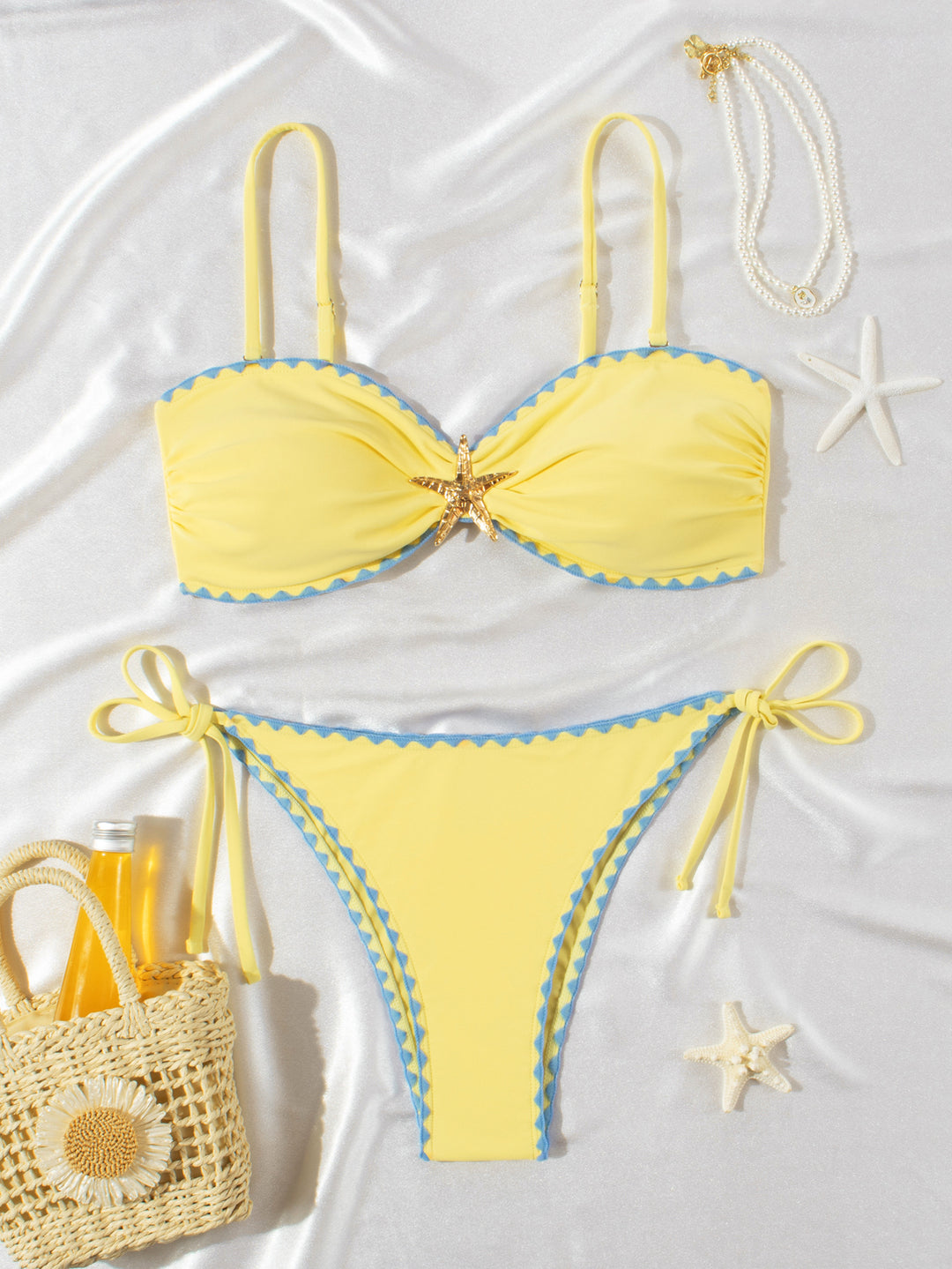 Damen Bikini-Set mit modischem Raffung und zeitloser Stern-Applikation EB