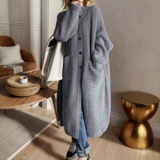 Damen Modische Strickjacke mit großzügigen Taschen und Knopfdetail EB