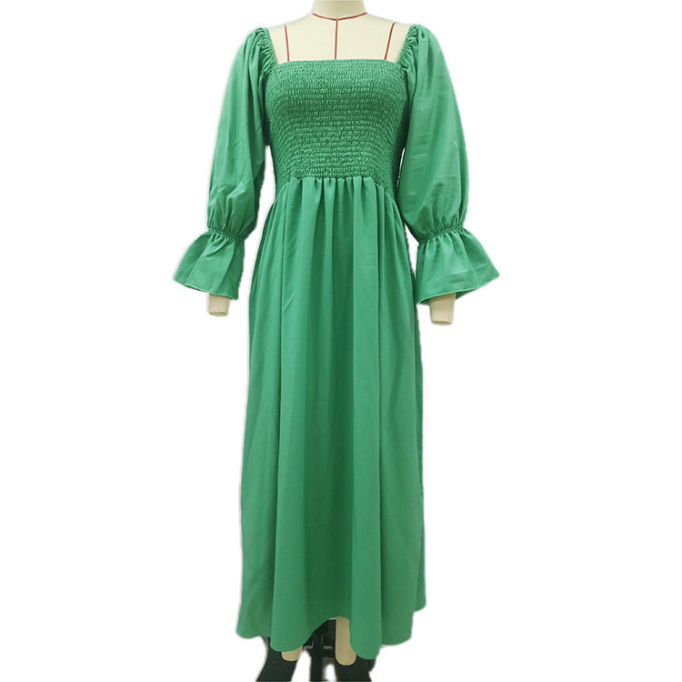 Damen Maxikleid mit Puffärmeln und elastischem Taillenbund EB