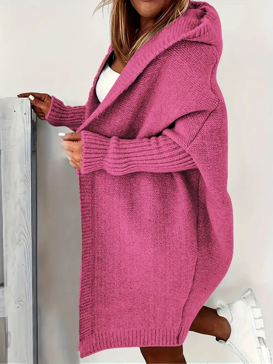 Damen Kuschelige Strickjacke mit Kapuzen und weit geschnittenem Design EB