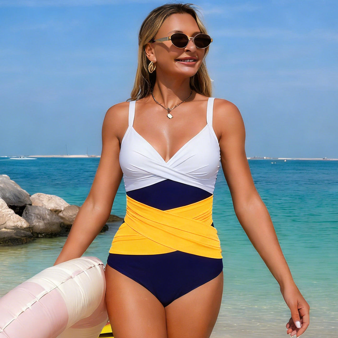 Damen Einteiler Badeanzug mit raffiniertem Farbblock-Design EB
