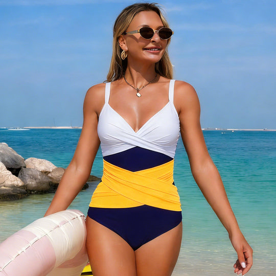 Damen Einteiler Badeanzug mit raffiniertem Farbblock-Design EB