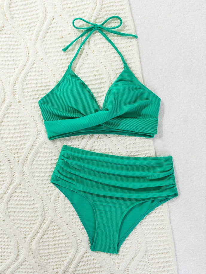 Damen Bikini-Set mit hohem Taillenbund und elegantem Wickeldesign EB