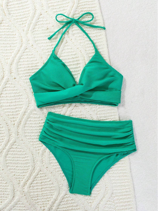 Damen Bikini-Set mit hohem Taillenbund und elegantem Wickeldesign EB