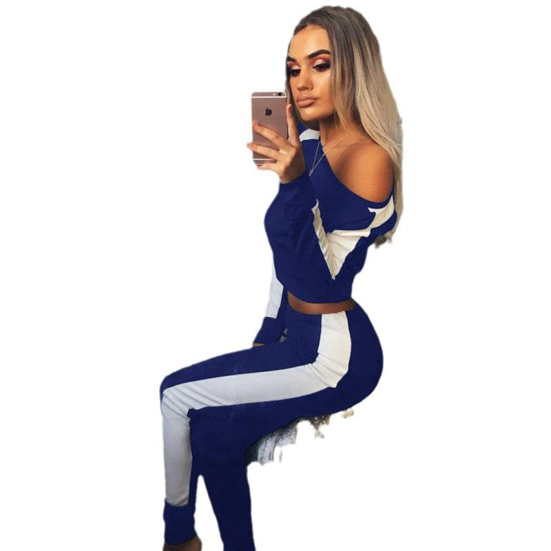Damen Sportanzug mit modischem Off-Shoulder Sweatshirt und enganliegenden Leggings EB