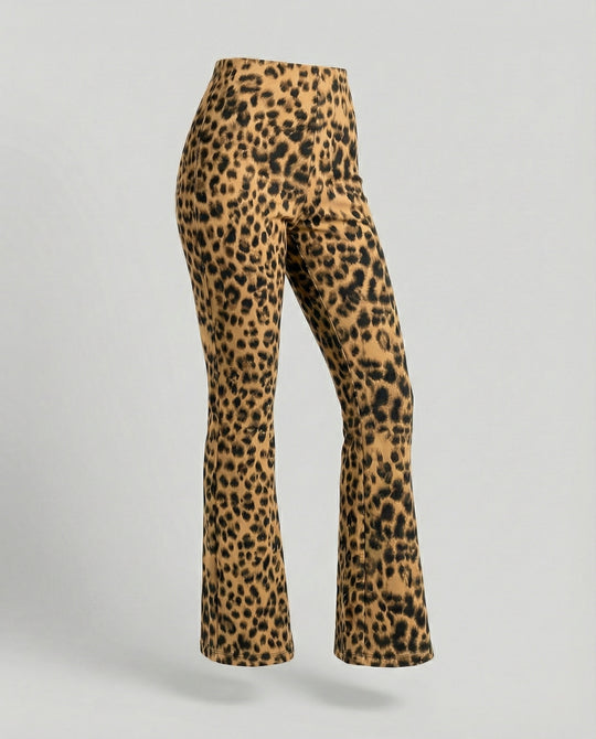 Damen Flared Leggings mit trendigem Leopardenmuster EB