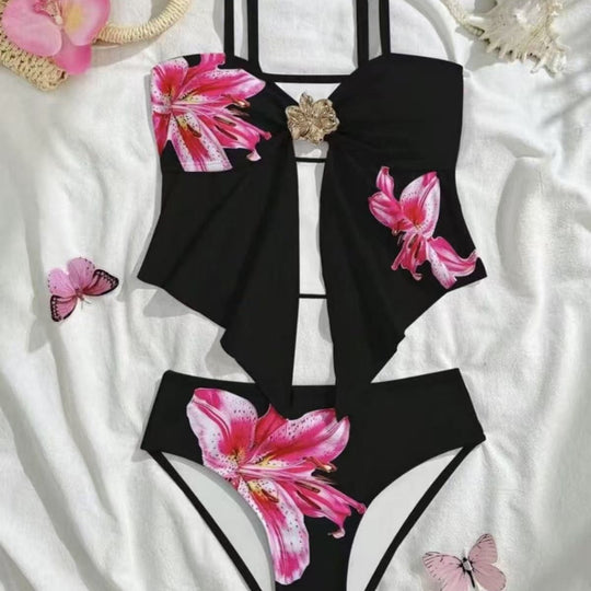 Damen Bikini-Set mit floralem Wickeldetail und eleganter Blütenapplikation EB