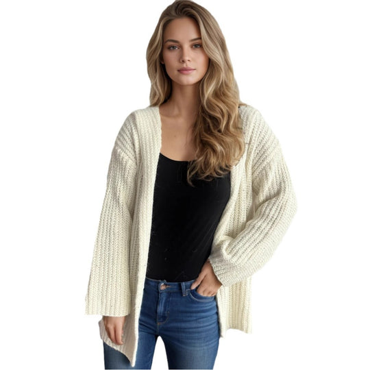 Damen lässige Strickjacke mit offenen Fronten und voluminösen Ärmeln EB