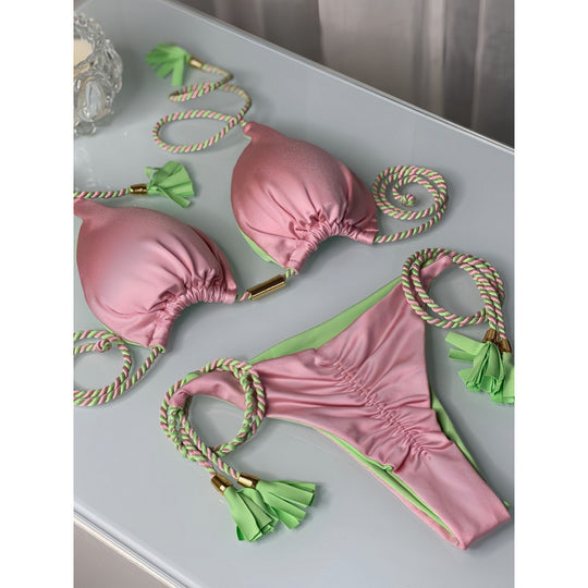 Damen Triangel-Bikini mit verspieltem Trockenband und eleganten Details EB