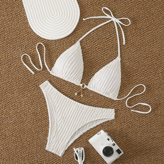 Damen Hoch geschnittenes Bikini-Set mit raffiniertem Rüschendesign EB