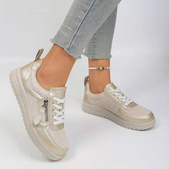 Damen modische Plateau-Sneaker mit seitlichem Reißverschluss, gepolstertem Memory-Fußbett und rutschfester Profilsohle EB