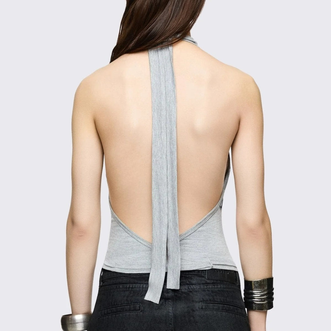 Damen Figurumspielendes Choker-Top mit raffinierten Ösen EB