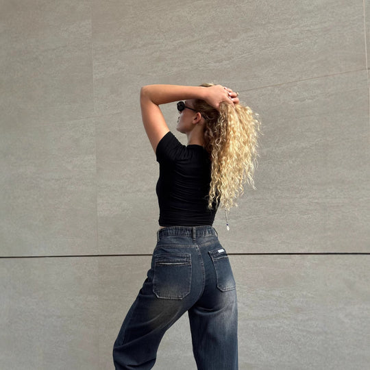 Damen Hochtaillierte Baggy-Jeans mit lockerer Passform EB