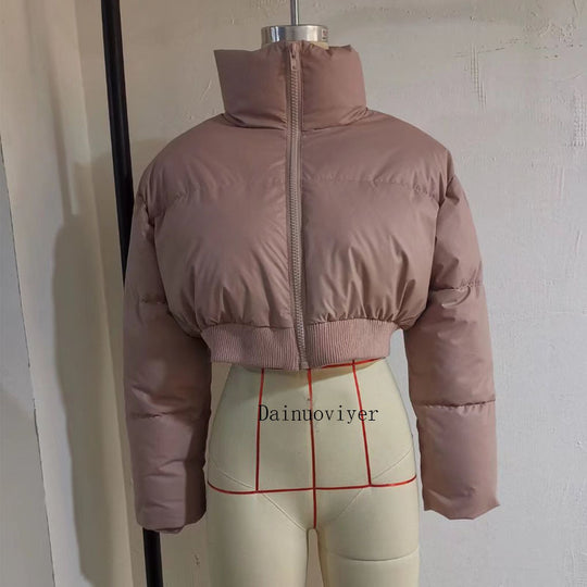 Damen cropped Daunenjacke mit hohem Kragen und elastischem Bund EB