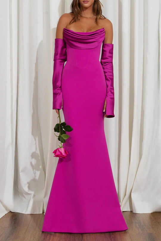 Damen Elegantes Meerjungfrau-Kleid mit schulterfreiem Design und langen Ärmeln EB