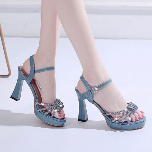 Damen glamouröse High Heels Sandalen mit Strass-Detail EB