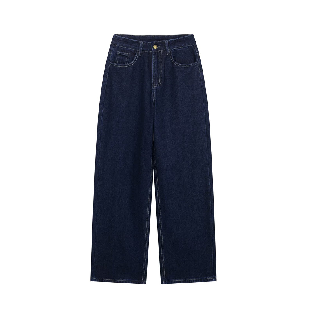 Damen nan hochgeschnittene, weit geschnittene Jeans mit geradem Bein und Fünf-Taschen-Details EB