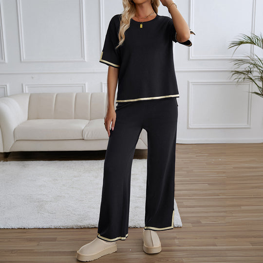 Damen Lässiges Zweiteiliges Set mit Weitem Schnitt und Goldakzenten EB