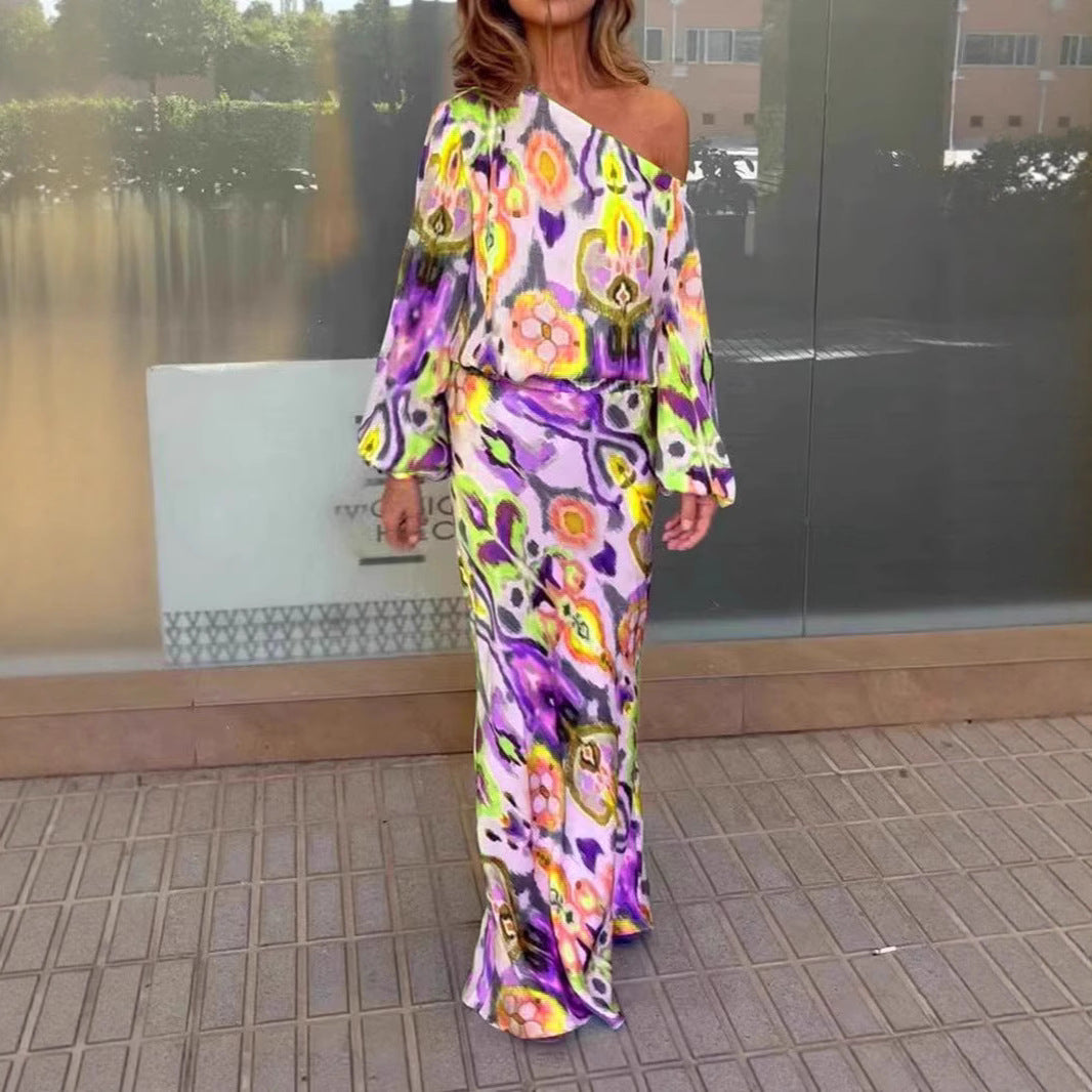Damen Maxi-Kleid mit asymmetrischem Schnitt und eleganten Ärmel EB