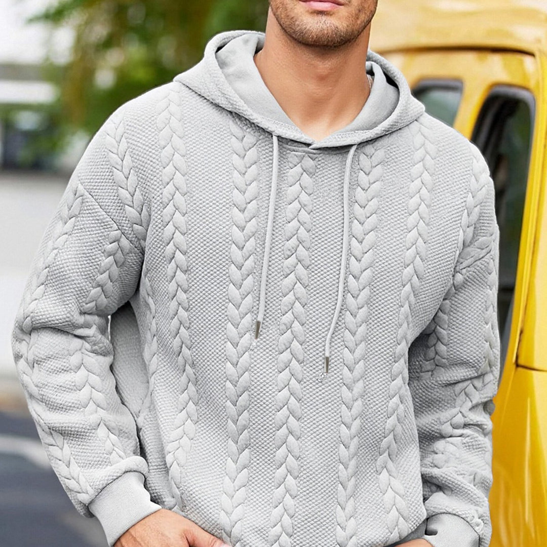 Herren nan strukturiertes Kapuzen-Sweatshirt mit Zopfstrick-Relief, Tunnelzug und Kängurutasche EB