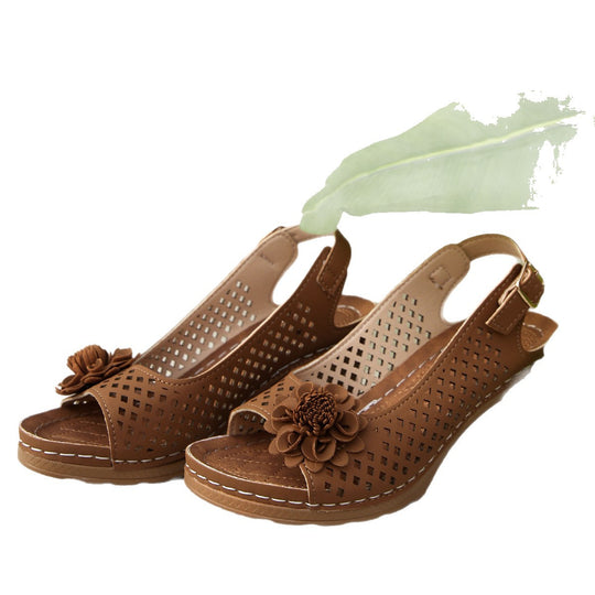 Damen Slingback-Pantoletten mit floralen Details EB