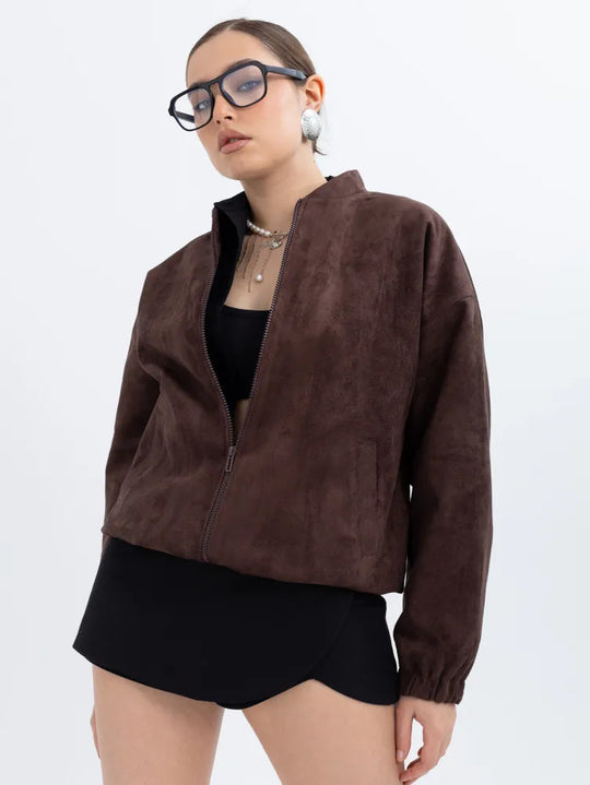 Damen Modische Kunstlederjacke im lässigen Schnitt mit Reißverschluss EB