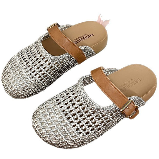Damen Clogs mit geflochtenem Obermaterial und verstellbarem Riemen EB