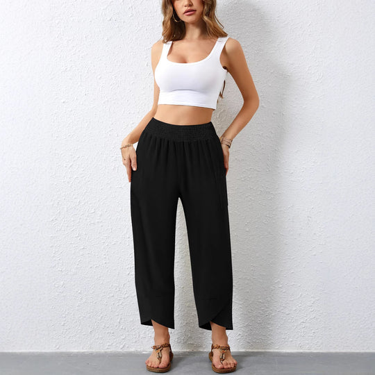 Damen Weite Sommerhose mit elastischem Bund und praktischen Taschen EB