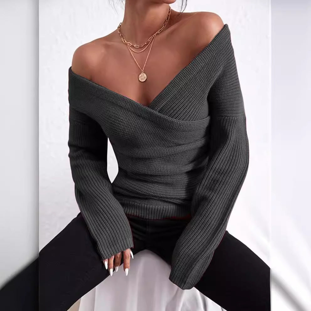 Damen lässiger Wickelpullover EB