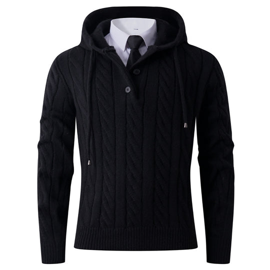 Herren Strickjacke mit Kapuze und modernem Zopfmuster EB