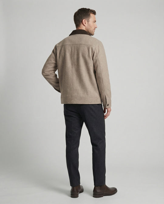 Herren geradliniger Wollmix-Hemdblouson mit Kontrastfutter und verdeckten Eingrifftaschen EB
