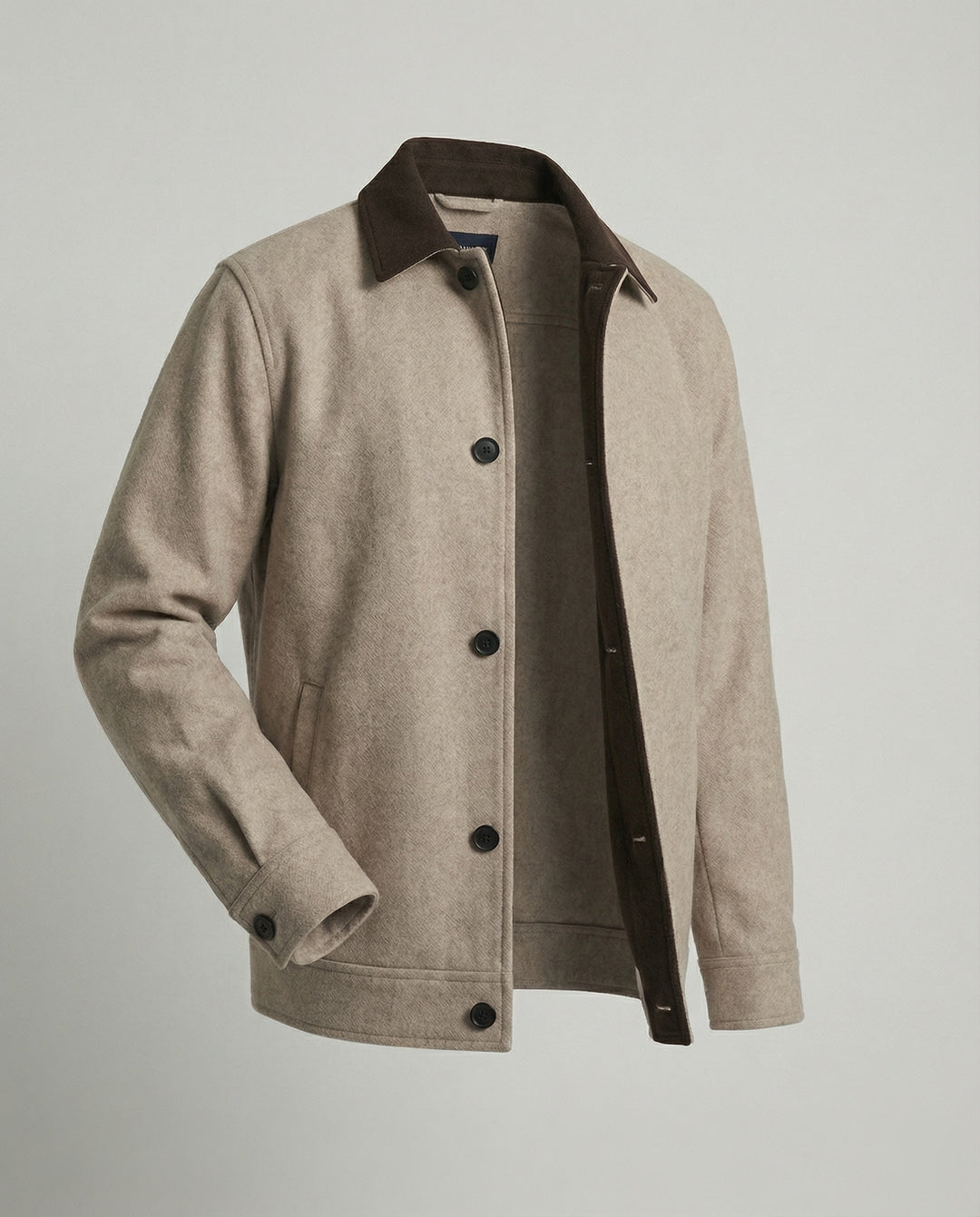 Herren geradliniger Wollmix-Hemdblouson mit Kontrastfutter und verdeckten Eingrifftaschen EB